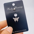 Piercing de nombril en acier chirurgical 316L avec pendentif papillon en zircone - Style Nœud Zirconia Complet (JE0430V)