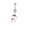 Kerst navelpiercing met zilveren rendier hanger, rode stippen en een glanzende zirkoon - Zilveren Rendier Stijl
