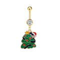 Kerst navelpiercing met gouden staafje, zirkonia steen en emaille kerstkat hanger decoratie - Goud Zwarte Kat Kerstboom Stijl