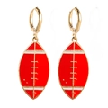 Boucles d'oreilles football américain en émail rouge avec créoles dorées - Football Rouge Surpiqué