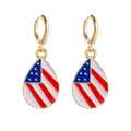 Detailed view of teardrop earrings with American flag oil drop design and gold hooks - Red White Blue Waterdrop (JE0768C)