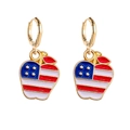 Detail view of apple-shaped earrings with American flag pattern and gold hooks - Red White Blue Apple (JE0768J)