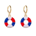 Detailed view of nautical lifebuoy earrings with red, white, and blue enamel and gold hoops - Red White Blue Lifebuoy (JE0768N)