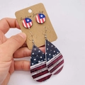 Detail of Independence Day leather earrings set featuring American flag patterns - Blue Base White Star Round Pendant Set (JE0766F)