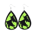 Luminous teardrop leather earrings with witch silhouette for Halloween accessory - Flying Witch Style (JE0557A)