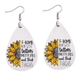 Detail of teardrop leather earrings with sunflower and F-BOMB MOM quote on white base - F-Bomb Mom Sunflower Style (JE0777B)