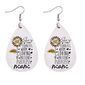 Detail of teardrop leather earrings with sunflower print and positive mom-themed text - Mom Praise Words Sunflower Style (JE0777C)