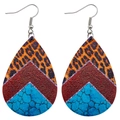 Boucles d'oreilles bohèmes en forme de goutte avec imprimé léopard et texture turquoise - Patchwork Léopard Turquoise (JE0339A)