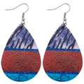 Boucles d'oreilles goutte en similicuir avec imprimé zèbre et texture de pierre bleue - Patchwork Cuir Rouge Zèbre (JE0339D)
