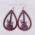 Hollow electric guitar wooden teardrop earrings with vintage London rock music graffiti - Rock Guitar Style (JE0800J)