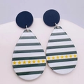 Green and white striped acrylic drop earrings with yellow stars and blue circular studs - Green White Stripes Star (JE0807H)