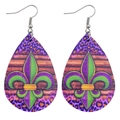 Three-layer Mardi Gras faux leather earrings featuring purple leopard and fleur-de-lis pattern - Purple Stripe And Fleur-de-lis Style (JE0431E)