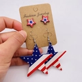 Star-shaped leather earrings set featuring American flag patterns with red and white stripes - Pentagram Shape Flag Set (JE0766H)