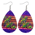 Three-layer faux leather Mardi Gras earrings with Louisiana and Fleur-de-lis pattern - Louisiana Outline And Fleur-de-lis Style (JE0711B)
