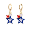 Independence Day star earrings featuring red white and blue enamel charms on gold hoops - Layered Pentagrams (JE0768L)
