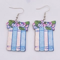Orecchini creativi in legno con libri impilati e fiori rosa per le insegnanti - Stile Libri blu con Fiori (JE0794E)