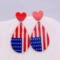 Teardrop acrylic earrings featuring American flag pattern and red glitter heart accent - US Flag Teardrop Heart (JE0807A)