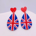 Glittery red heart and Union Jack British flag teardrop acrylic earrings set - UK Flag Teardrop Heart (JE0807B)