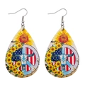 Boucles d'oreilles goutte en similicuir avec crâne de taureau, tournesols et drapeau USA - Style Tournesol Taureau Paix (JE0806C)