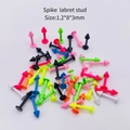 Studs de labret à pointe colorés 1.2*8*3mm en acier inoxydable peint et acrylique - Clou de Lèvre à Pointe (JE0408D) / Lot de 10 / Multicolore