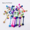 Lot de piercings de langue colorés en acier inoxydable avec motifs artistiques - Haltère de Langue/Mamelon (JE0411A) / Lot de 10 / Multicolore