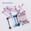 Piercings de langue colorés en acier inoxydable 1,4x19x5mm avec effet éclaboussures - Haltère de Langue/Mamelon (JE0411B) / Lot de 10 / Multicolore