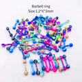 Barbell anneaux en acier inoxydable 1,2x6x3mm avec billes en acrylique colorées - Clou de Piercing Haltère (JE0412A) / Lot de 10 / Multicolore