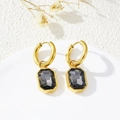 Vintage geometric 18K gold plated earrings with rectangle dark gemstones for women - Earrings / Black Earrings