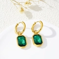 Vintage 18K gold-plated titanium steel earrings with emerald-green square gemstones - Green Earrings