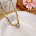 Lussuosa collana con ciondolo a cuore dorato e catena a serpente piatta con cristallo - Collana Cuore Zirconia Bianca (86340)