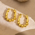 Minimalist gold U-shaped hoop earrings with unique five-bead detail on stone base - EH121/U-Shape Beaded Detail