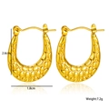 Golden U-shaped earrings with hammered pebble texture and polished 18K gold finish - Crocodile Pattern U-Shape Hoop Style (N198)