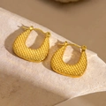 Gold stainless steel hoop earrings with quilted texture on natural stone pedestal - EH126/Rectangle Quilted Embossed