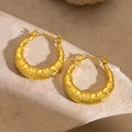 Golden crescent hoop earrings with textured relief patterns on a natural stone base - EH125/Crescent Ridged Texture