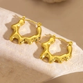 Minimalist gold irregular wavy textured hoop earrings with lava style surface finish - Irregular Wave Style (EH117)