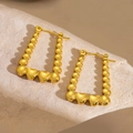 Elegant gold rectangular hoop earrings with beaded texture and heart accents on stone pedestal - EH119/3D Heart Beaded