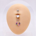 Bauchnabelpiercing aus Edelstahl mit Herzanhänger und bunten Zirkon-Kristallen - Regenbogen Stein Cluster Herz (C)