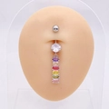 Piercing de ombligo de acero inoxidable con siete circonitas ovaladas multicolores - Piedras Ovaladas Coloridas Verticales (N)
