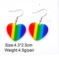 Acrylic rainbow heart drop earrings with colorful stripes for Valentine's Day - Rainbow Heart Style (JE0918E)