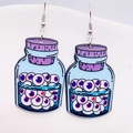 Creative acrylic drop earrings featuring realistic eyeball jar prints for Halloween fashion - Eyeball Bottle Style (JE0918B)