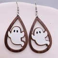 Orecchini pendenti a goccia in legno con motivo a fantasma per Halloween - Stile Fantasmino Bianco (JE0913H)