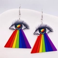 Acrylic drop earrings with rainbow eye pattern and colorful heart pupil design - Rainbow Eye Style (JE0918A)