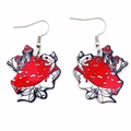 Detailed macro view of acrylic mushroom earrings with artistic girl silhouette pendant - Fantasy Mushroom Profile (JE0921H)