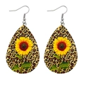 Leopard print teardrop earrings with sunflower design in retro bohemian style for women - Sunflower Leopard Style (JE0494A)