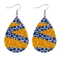 Detail of teardrop earrings featuring blue leopard print and golden glitter texture - Blue Black Glitter Stripe Leopard Style (JE0494D)