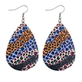 Detail of colorful leopard print teardrop earrings in orange, blue, and pink leather - Multicolor Mixed Leopard Style (JE0494E)