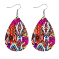 Close-up of teardrop leopard print earrings with bohemian geometric patterns - Boho Patchwork Leopard Style (JE0494F)