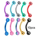 Detailed set of 10 multi-colored stainless steel curved barbell body piercing jewelry - Eyebrow Studs Multicolor (JEM0003) / 10 Pieces
