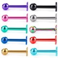 Detailed collection of 10 multicolor stainless steel labret studs with flat back and ball head - Labret Studs Multicolor (JEM0003) / 10 Pieces