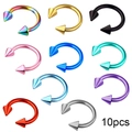10-piece set of colorful stainless steel horseshoe rings with cone spikes for body piercing - Nose Rings Spike Head Multicolor (JEM0003) / 10 Pieces